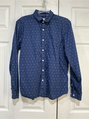 🤎 Code Men’s Navy Blue Patterned Button Down Shirt - Medium